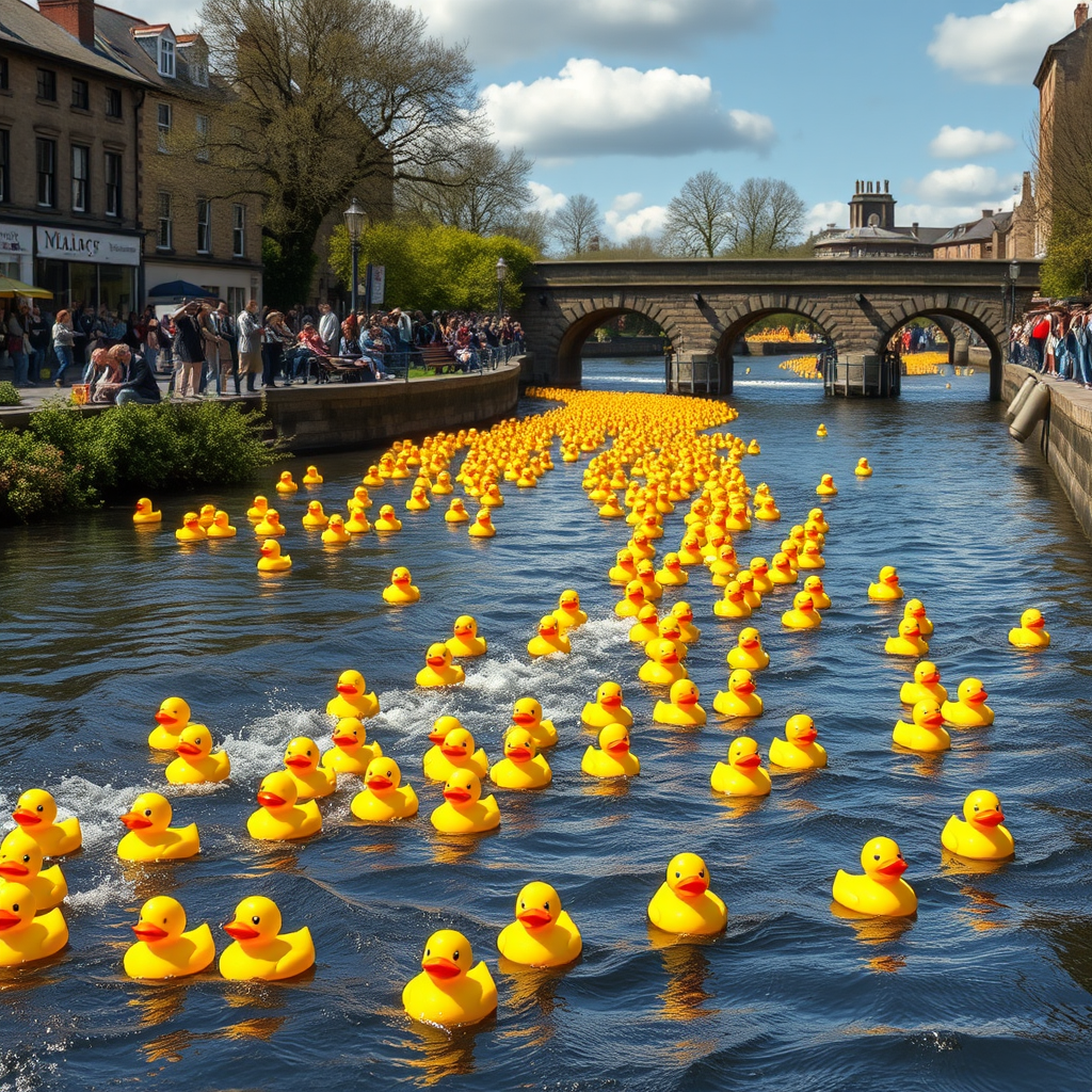 More than 5,000 ducks race down River Wharfe in successful duck race